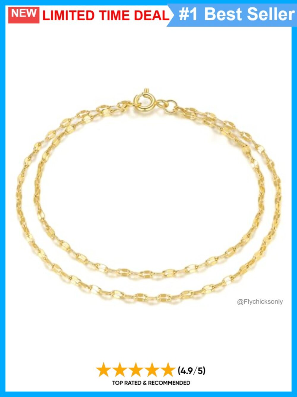14K Gold Plated Double Chain Link Bracelet Mirror Chain Layered Look